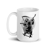 Skate Boarding Reaper White glossy mug