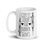 Coffee Scrubs and Rubber Gloves White glossy mug