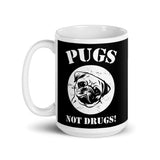 Pugs Not Drugs White glossy mug