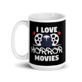 I Love Horror Movies White glossy mug