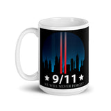 9/11 We Will Never Forget White glossy mug