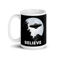 Believe (UFO Moon) White glossy mug