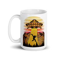 Abduction of Bigfoot White glossy mug