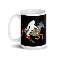 Bigfoot Riding Unicorn White glossy mug