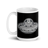 Bigfoot Flying UFO White glossy mug