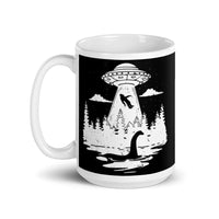 Nessie Watching Bigfoot Abduction White glossy mug