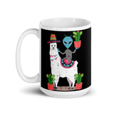 Alien on Llama White glossy mug