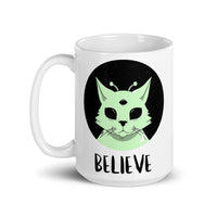 Believe (Alien Cat) White glossy mug