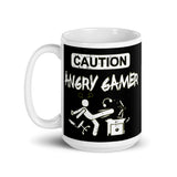 Caution Angry Gamer White glossy mug