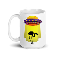 Flamingo Abduction White glossy mug