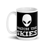 Watch the Skies White glossy mug