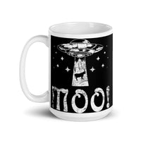 UFO Abducting Cow White glossy mug