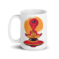 Alien Meditating White glossy mug