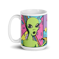 Alien Pizza Art White glossy mug