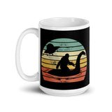 Bigfoot Riding Nessie White glossy mug