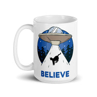 Believe (Cat UFO) White glossy mug