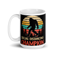 Social Distancing Champion (Bigfoot) White glossy mug