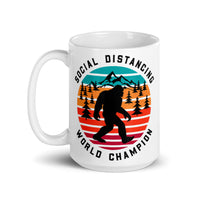 Social Distancing Champion (Bigfoot) 2 White glossy mug