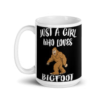 Girl Who Loves Bigfoot White glossy mug