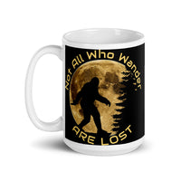 Not All Who Wander (Bigfoot) White glossy mug