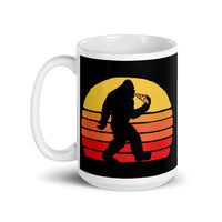 Bigfoot Eating Pizza White glossy mug