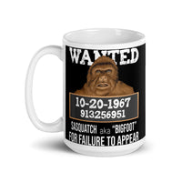 Bigfoot Wanted White glossy mug