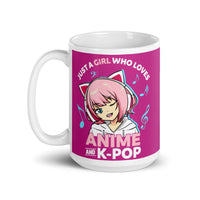 Just a Girl Who Loves Anime & K-pop White glossy mug