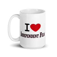 I Love Independent Film White glossy mug