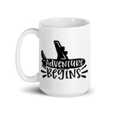 Adventure Begins White glossy mug