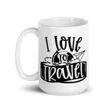 I Love to Travel White glossy mug