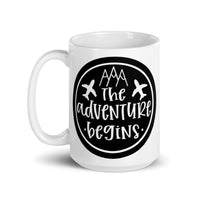 The Adventure Begins White glossy mug