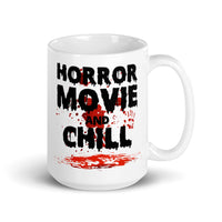 Horror Movie and Chill White glossy mug