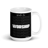 Made to Worship White glossy mug