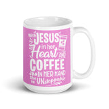 Jesus in Her Heart White glossy mug