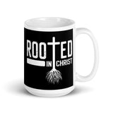 Rooted in Christ White glossy mug