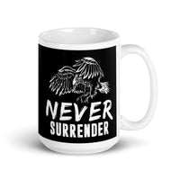 Never Surrender White glossy mug