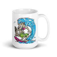 Surf Woof White glossy mug