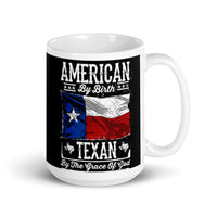 Texan by the Grace of God White glossy mug