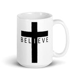 I Believe Cross White glossy mug