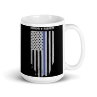 Thin Blue Line Honor & Respect White glossy mug