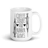 Coffee Scrubs and Rubber Gloves White glossy mug