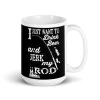 Drink Beer Jerk Rod White glossy mug