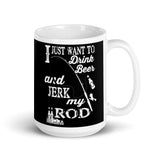 Drink Beer Jerk Rod White glossy mug