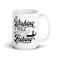 Wishing I Was Fishing White glossy mug