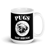 Pugs Not Drugs White glossy mug