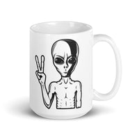 Alien Peace White glossy mug