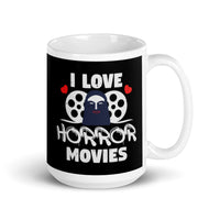 I Love Horror Movies White glossy mug