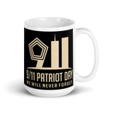 Never Forget 9/11 Patriot Day White glossy mug