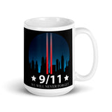 9/11 We Will Never Forget White glossy mug