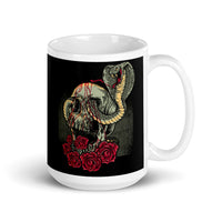 Skull Snake with Roses White glossy mug